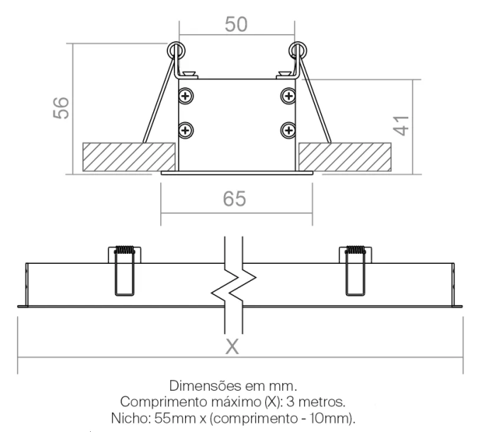 Perfil Powerlume Embutido Alumínio e ABS Difusor Recuado 65x41mm EMB-R60