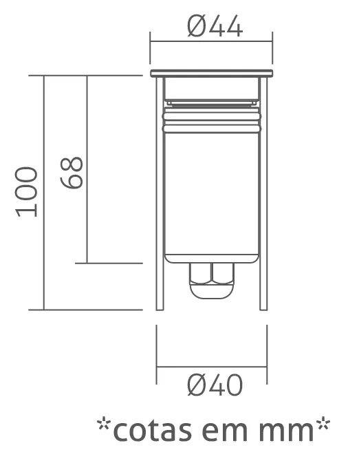 Embutido Powerlume Subaquático 3 watts 24V IP68 Inox e Acrílico Ø44x100x40mm ESA3W