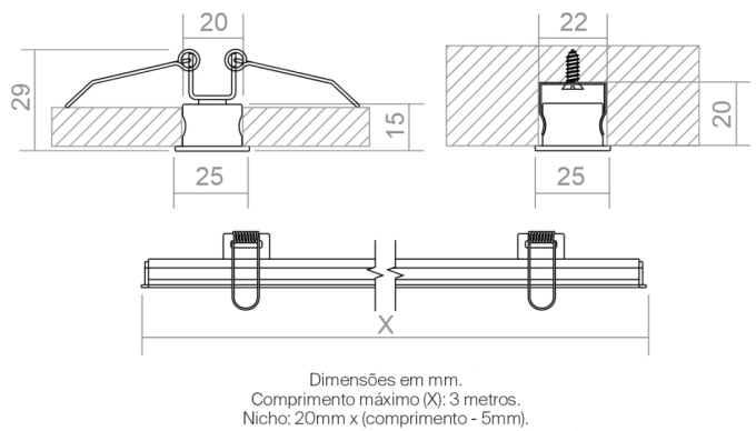 Perfil Powerlume Embutido Alumínio e ABS 25x15mm EMB25