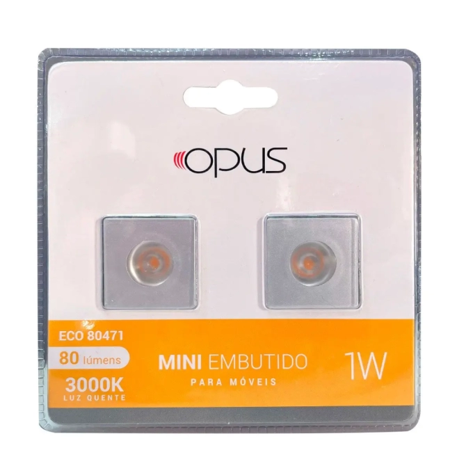 Embutido Opus LED para Móveis Prata 1 watts 3000K (Kit 2 unidades) OPS 80471