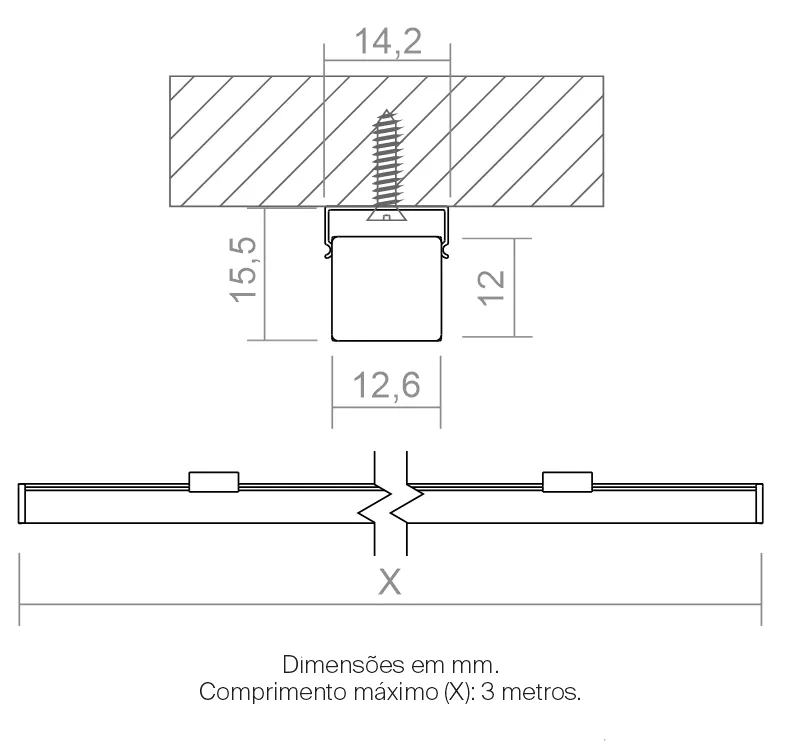 Perfil Powerlume Sobrepor Alumínio e ABS 12x12mm SBP12