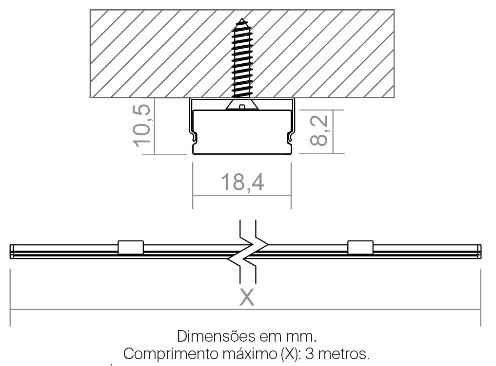 Perfil Powerlume Sobrepor Baixo Alumínio e ABS 18,4x8,2mm SBP-B20