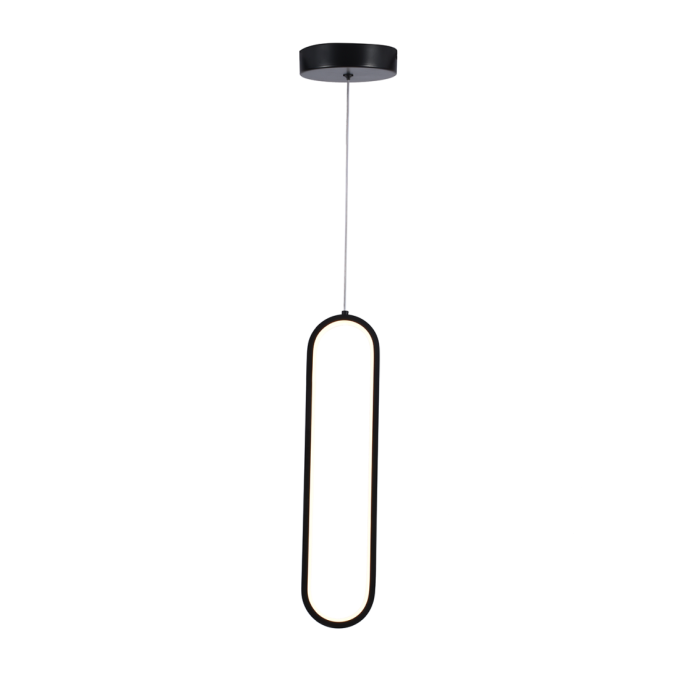 Pendente +Luz Beauty Alumínio e Acrílico Preto Fosco 18 watts 3000K 400x90mm PE-195/18.40PF