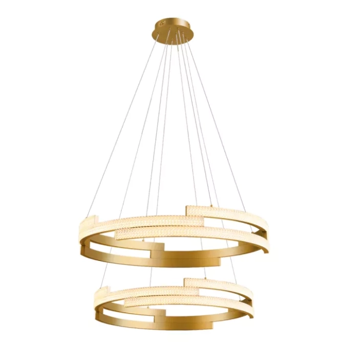 Pendente +Luz Hoop Alumínio e Acrilico Dourado Fosco 180 watts 3000K Ø620/820mm PE-141/180.82DF