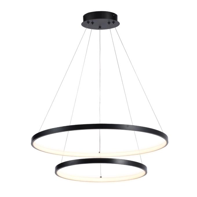 Pendente +Luz Squillo Alumínio e Acrílico Preto Fosco 30 watts 3000K Ø600/400mm PE-192/30.60PF