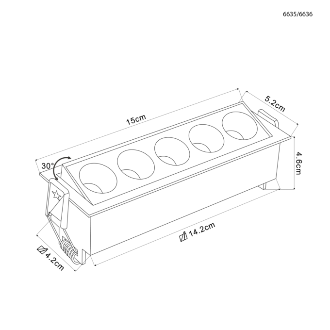 Embutido Nordecor Downlight Powerus Direcionavel 5 Focos 10 watts Branco e Preto 3000K IRC90 38° Bivolt 150x46x52mm 6635