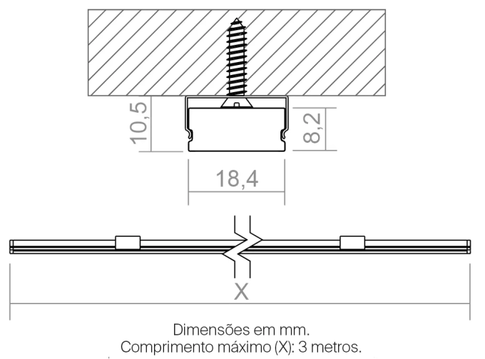 Perfil Powerlume Sobrepor Baixo Alumínio e ABS 18,4x8,2mm SBP-B20