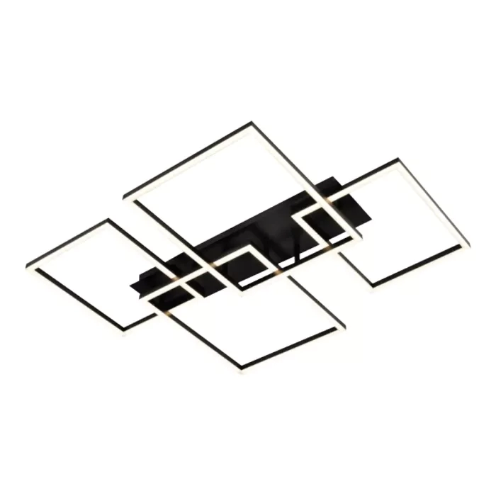 Plafon +Luz Quattro Metal, Alumínio e Acrílico 86 watts 2700K Preto 712x908x95mm PL-098/86.27PF