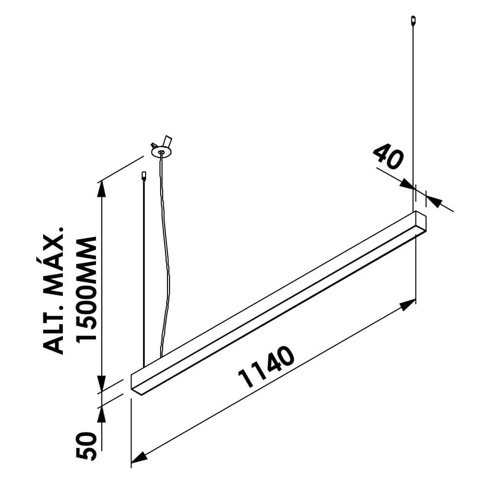Pendente Newline Fit40 Led 35,6 watts 1140x40x50mm 1,5 Metros de Cabo PD40001LED3