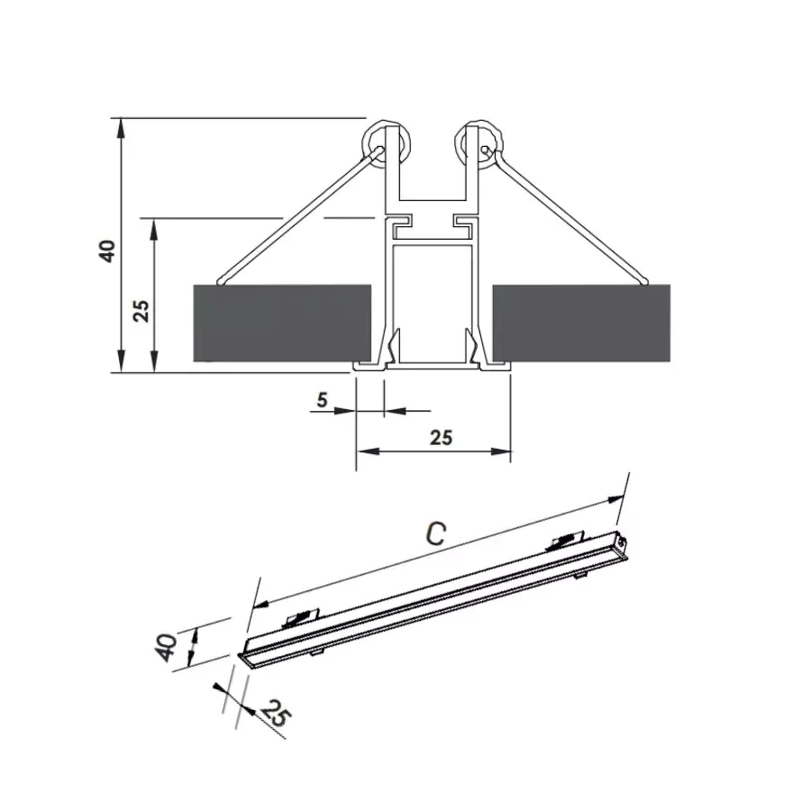 Perfil Embutido Newline Fit15 Standard para Fita de Led 1500x25x40mm SCPE15150