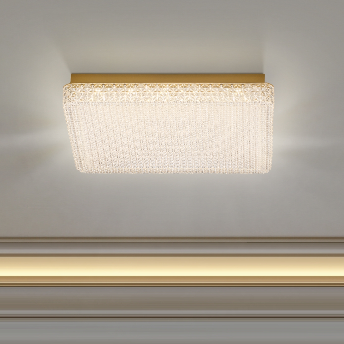Plafon +Luz Marie Metal e Acrílico 36 watts 3000K Dourado Fosco 500x500x90mm PL-214/36.55DF