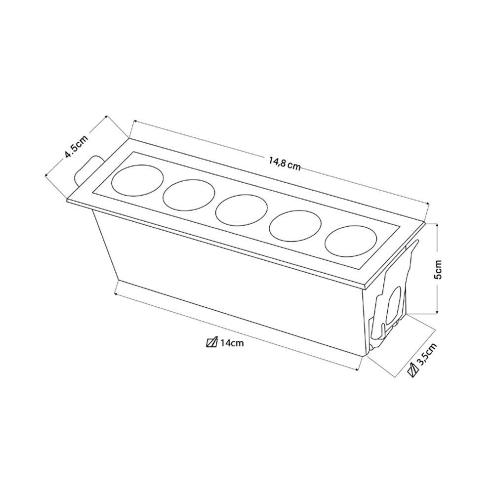 Embutido Nordecor Downlight Powerus 5 Focos 10 watts Branco 3000K IRC90 38° Bivolt 148x45x50mm 6733
