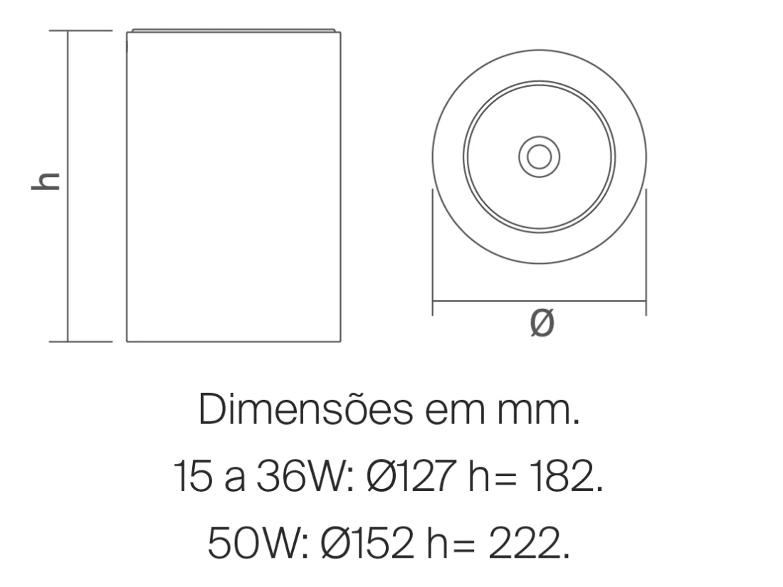 Luminária Powerlume Downlight Sobrepor Alumínio 36 watts IP40 220V Ø127mm DLA-SBP36W