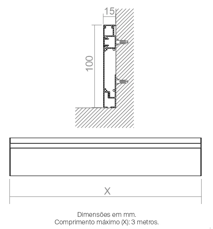 Perfil Powerlume Rodapé Iluminação Direta Alumínio 100x15mm RDP-DI
