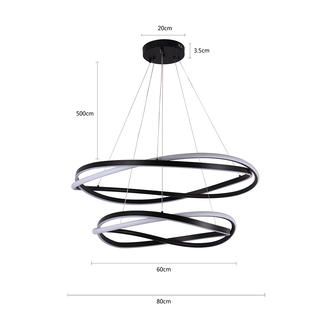 Pendente Nordecor Euni Odi 135 watts 3000K Preto Ø600/800mm 2877