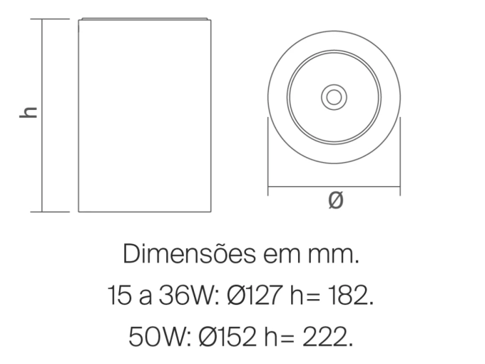 Luminária Powerlume Downlight Sobrepor Alumínio 50 watts IP40 220V Ø152mm DLA-SBP50W