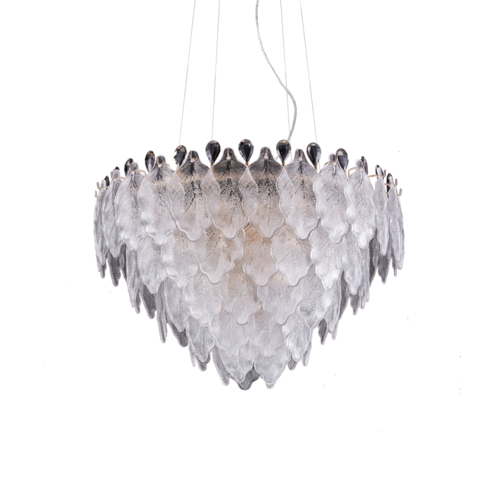 Pendente +Luz Foglia Metal Cristal e Vidro 15L E14 Dourado Ø800x550mm PE-207/15.80DO