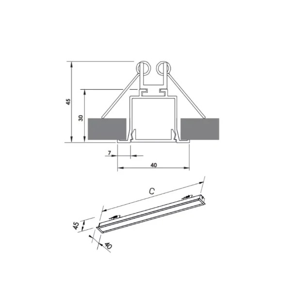 Perfil Embutido Newline Fit25 para Fita de Led 2500x40x45mm SCPE25250