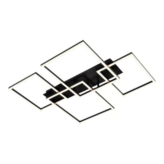 Plafon +Luz Quattro Metal, Alumínio e Acrílico 86 watts 2700K Preto 712x908x95mm PL-098/86.27PF