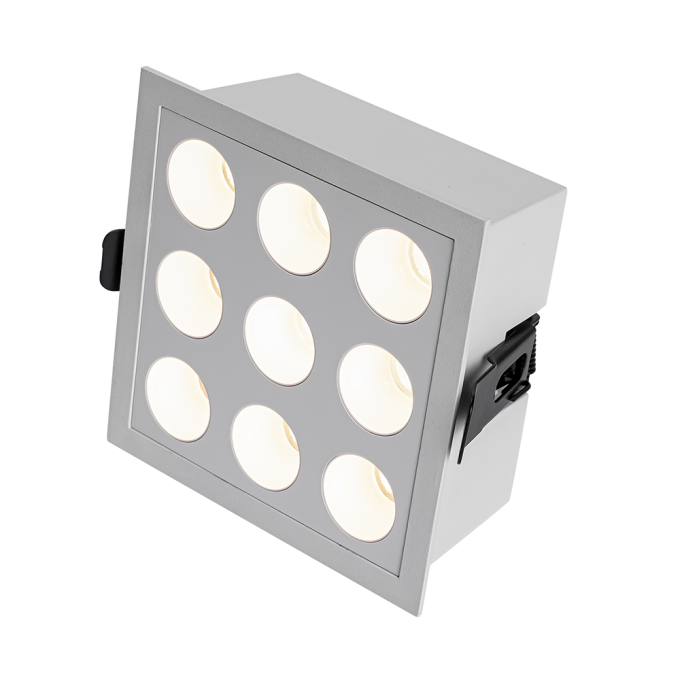 Embutido Nordecor Downlight Powerus 9 Focos 18 watts Branco 3000K IRC90 38° Bivolt 106x106x52mm 6735