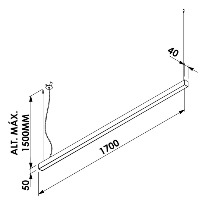 Pendente Newline Fit40 Led 53,4 watts 1700x40x50mm 1,5 Metros de Cabo PD40002LED4