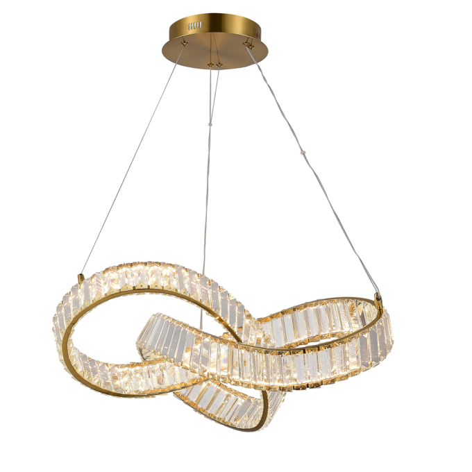 Pendente +Luz Node Cristal e Metal Dourado 30 watts 3000K 600x290mm PE-199/30.60DO