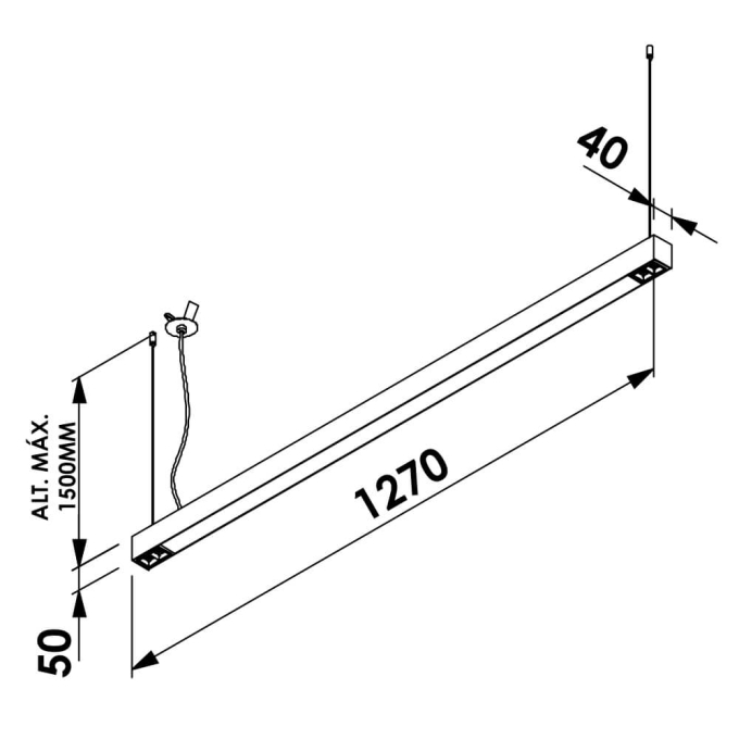 Pendente Newline Fit40 4 Focos 24° 39,6 watts Bivolt 1270x40x50mm 1,5 Metros de Cabo PD40006LED