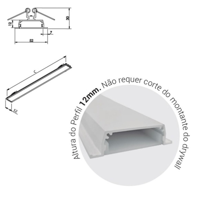 Perfil Newline Embutir Fit40 Slim para Fita de Led 2500x52x30mm SCPE43250