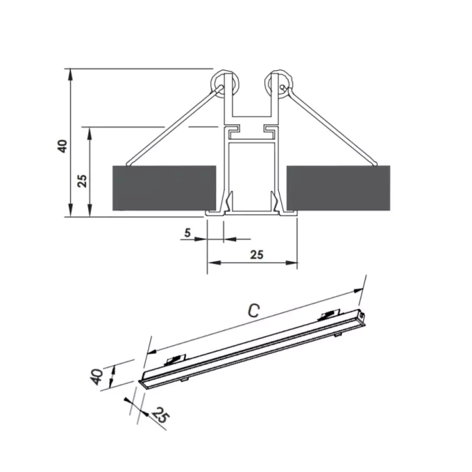 Perfil Embutido Newline Fit15 Standard para Fita de Led 1500x25x40mm SCPE15150