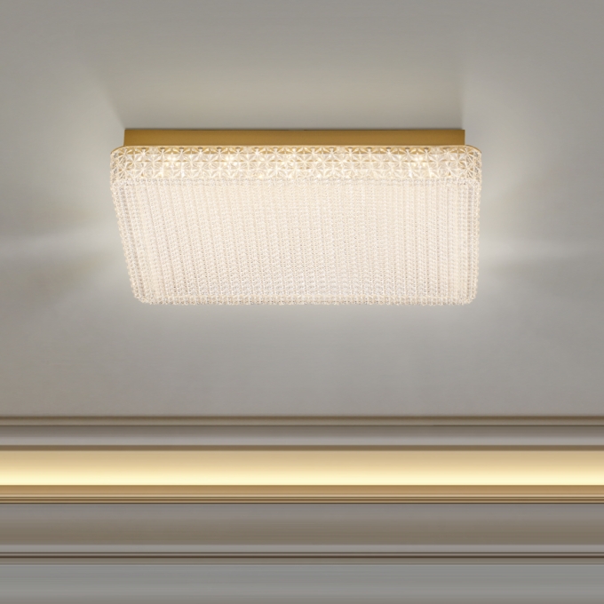 Plafon +Luz Marie Metal e Acrílico 36 watts 3000K Dourado Fosco 500x500x90mm PL-214/36.55DF