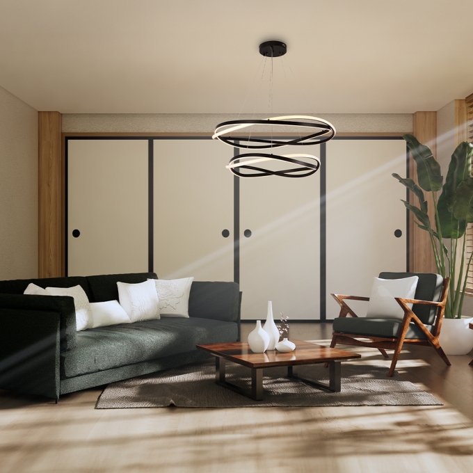 Pendente Nordecor Euni Odi 135 watts 3000K Preto Ø600/800mm 2877