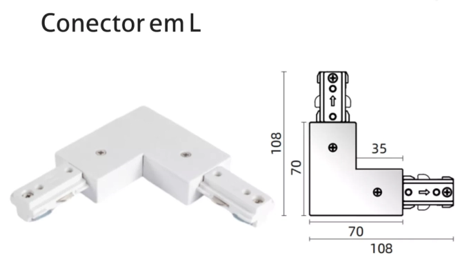 Conector para Trilho Powerlume L 1 Circuito (TRI3) CONECTOR