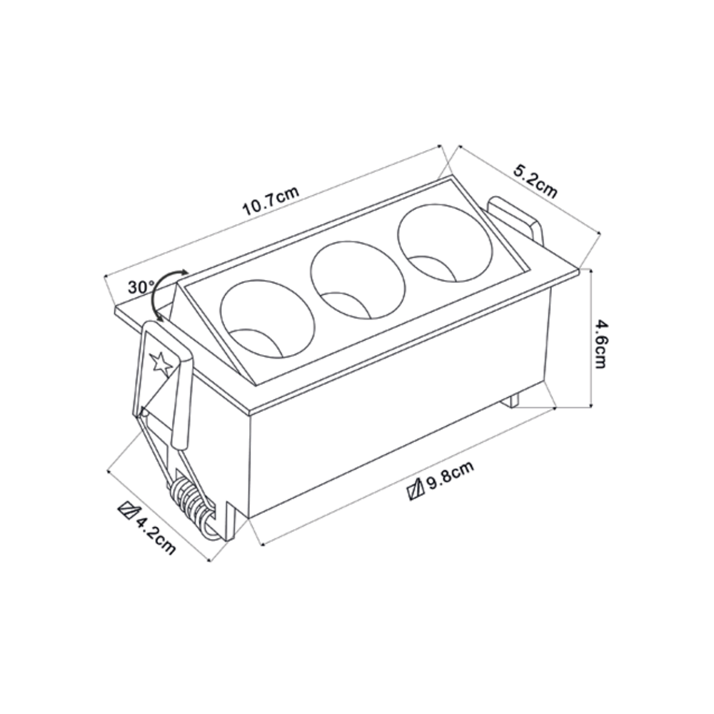 Embutido Nordecor Downlight Powerus Direcionável 3 Focos 6 watts Branco 3000K IRC90 35° Bivolt 100x44x52mm 6731