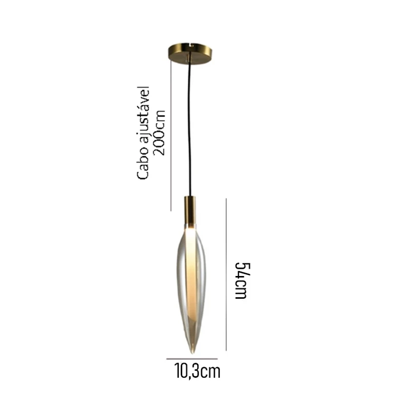 Pendente Skylight Pencil Dourado e Vidro Transparente 4 watts 3000K Bivolt Ø103X540mm SKY-4097TL