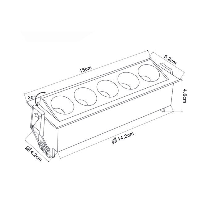 Embutido Nordecor Downlight Powerus Direcionavel 5 Focos 10 watts Branco 3000K IRC90 35° Bivolt 150x46x52mm 6734