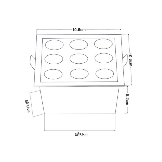 Embutido Nordecor Downlight Powerus 9 Focos 18 watts Branco 4000K IRC90 24° Bivolt 105x105x50mm 6800