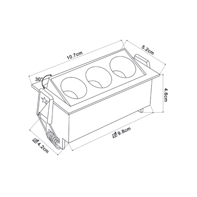 Embutido Nordecor Downlight Powerus Direcionável 3 Focos 6 watts Branco 3000K IRC90 35° Bivolt 100x44x52mm 6731