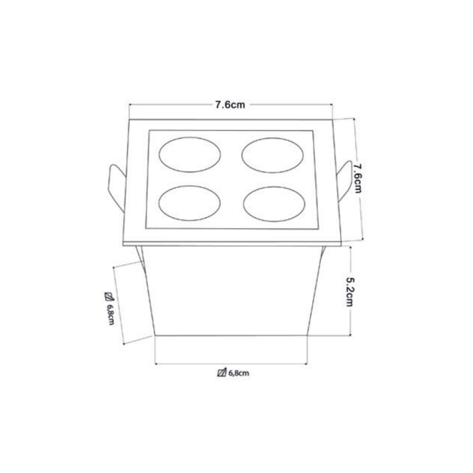 Embutido Nordecor Downlight Powerus 4 Focos 8 watts Branco 3000K IRC90 35° Bivolt 75x75x50mm 6732