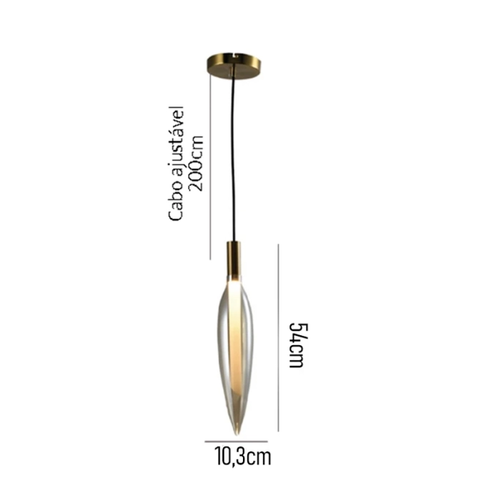 Pendente Skylight Pencil Dourado e Vidro Âmbar 4 watts 3000K Bivolt Ø103X540mm SKY-4097L