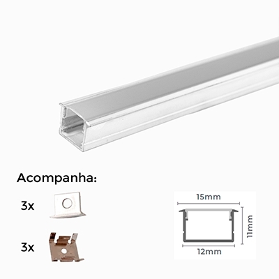 Perfil de Embutir Nordecor 15x12mm Barra de 2 metros Branco 4300