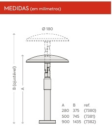 Poste Balizador Interlight Pilz Preto 8 watts IRC90 IP65 2700K Bivolt Ø180mm Altura Regulável  280-375mm 7380