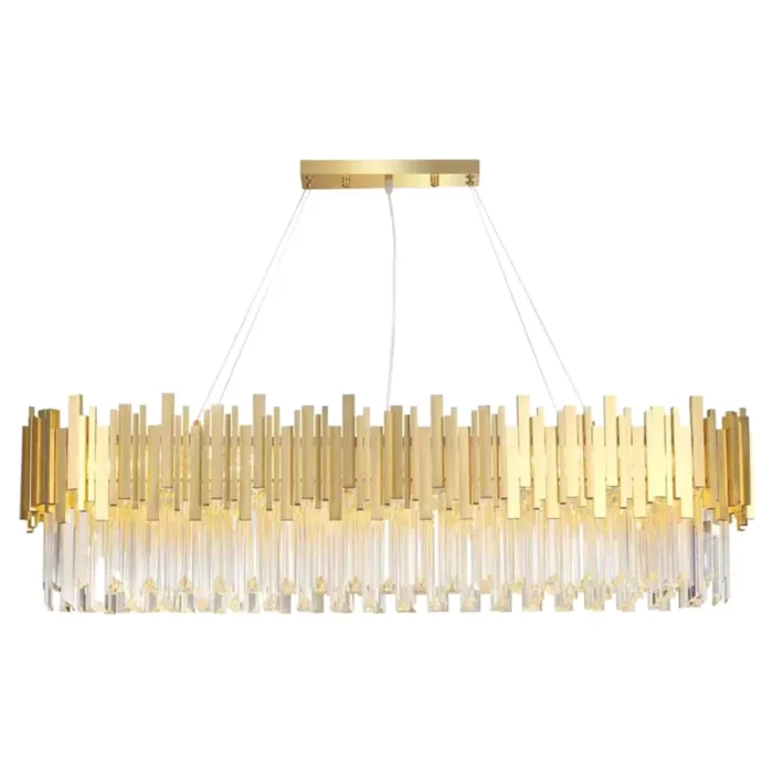 Lustre Skylight Fancy Retangular Dourado e Pedras Selenitas 12L G9 1200x300x330mm SKY-3013-1LSL