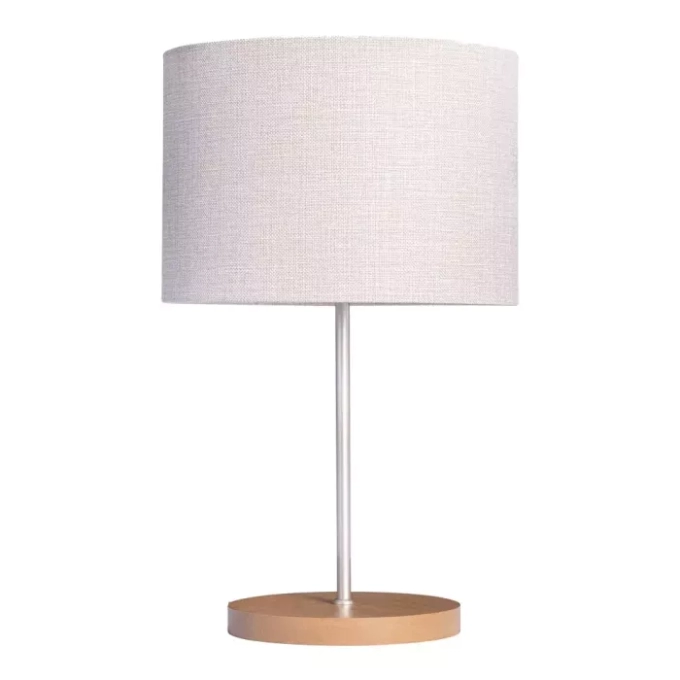 Abajur Madelustre Slim Metal Champagne Madeira e Cúpula Linho Cru 1L E27 Ø300x490mm 3351