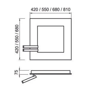 Plafon Arandela Usina Pegasus Retangular 115,2 watts 3000K com 2 Spots Beer 680x680x75mm 19475/68LED3
