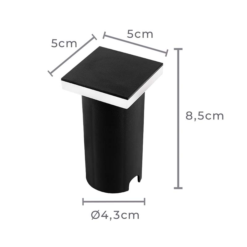 Embutido de Solo Nordecor Siva Quadrado 1 watts IP67 3000K Preto Bivolt 50x50x85mm 6582
