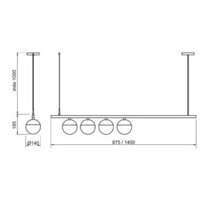 Pendente Usina Snooker 4L E27 140X1400X200mm 16570/4
