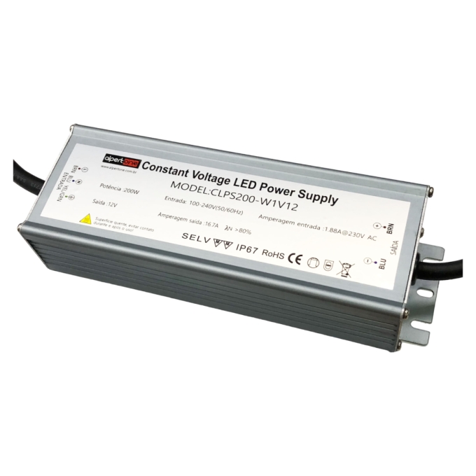 Fonte 12V Alpertone Blindada 16,6A 200 watts IP67 Bivolt 210x70x42mm CLPS200