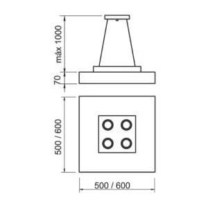Pendente Usina Bore 4L E27 + 4L MR16 500X500X70mm 4601/50