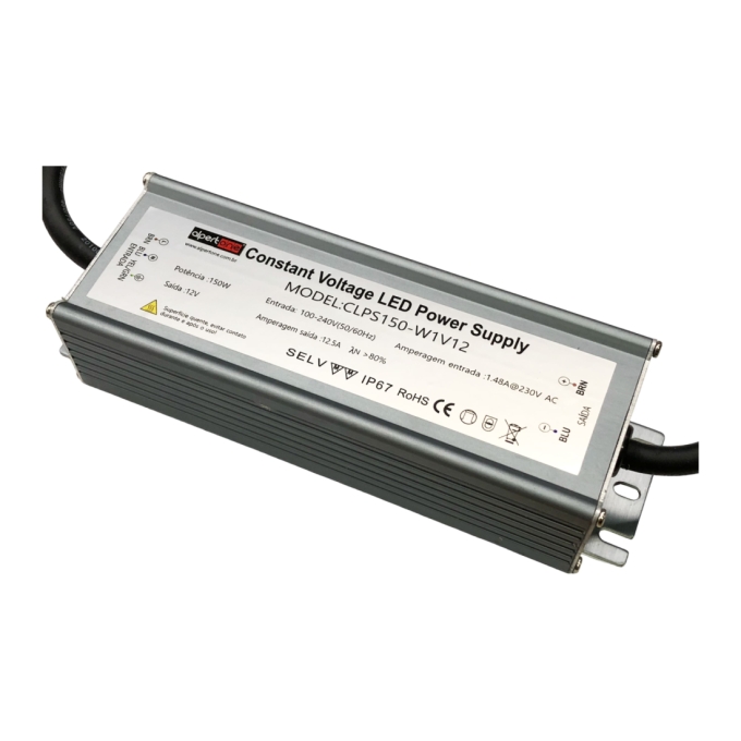 Fonte 12V Alpertone Blindada 12,5A 150 watts IP67 Bivolt 210x70x42mm CLPS150