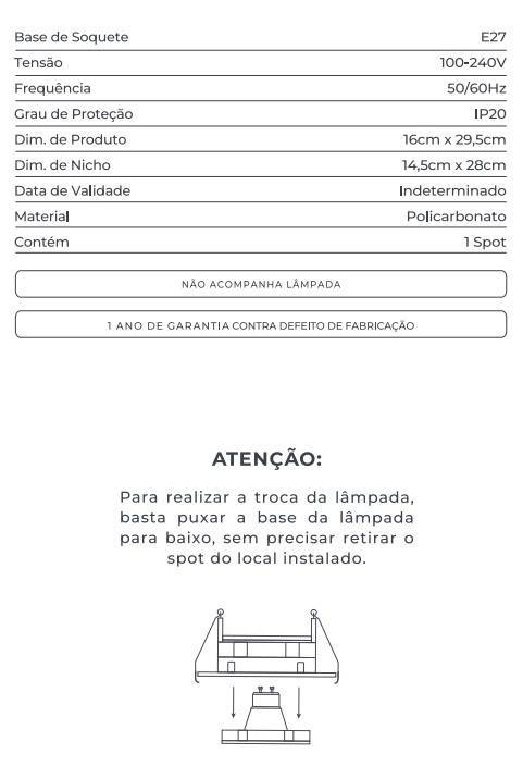 Spot Embutir Nordecor Loyo 2L PAR30 Branco 295x160x15mm 6928